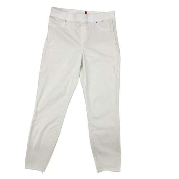 Spanx Pull On White Skinny Distressed Denim Jeans Raw Hem Extra Large - Picture 2 of 13